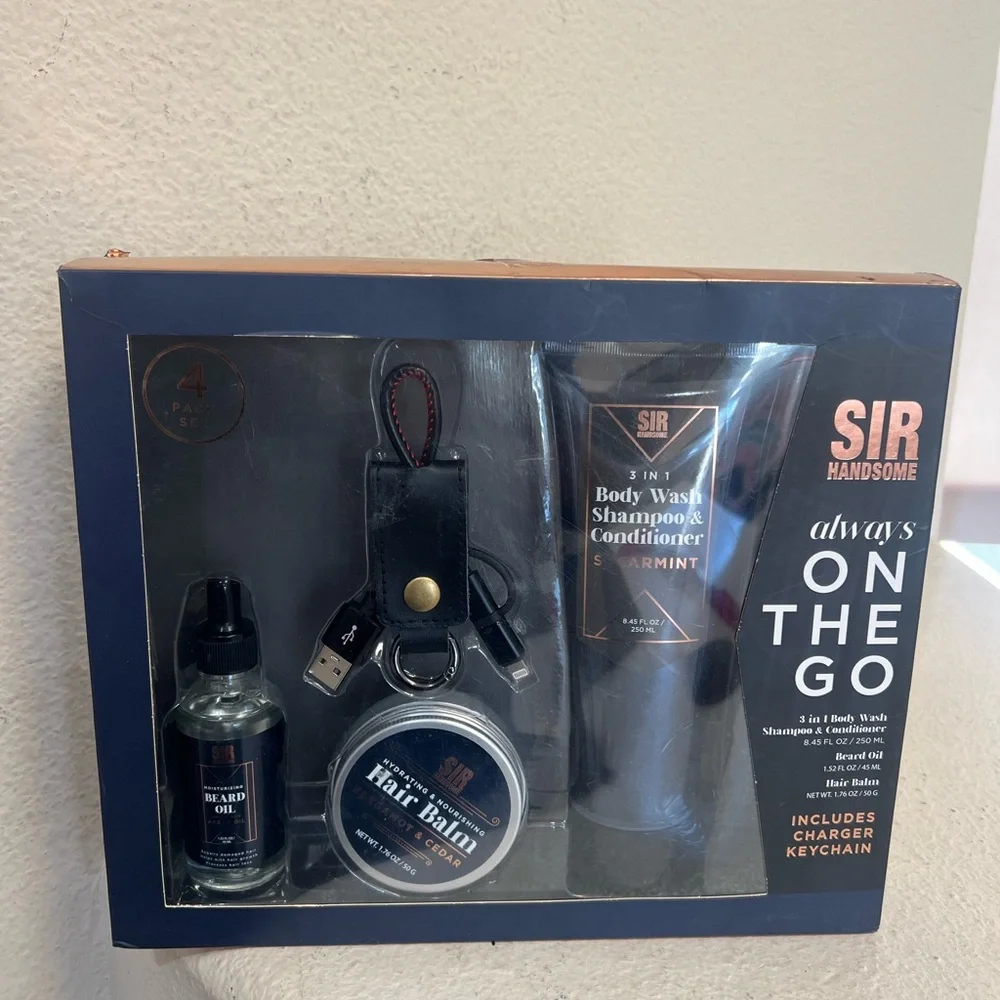 Sir Handsome 4- Gift Set 3 In 1 Body Wash‎ Shampoo Hair Balm Beard Oil/ Cord